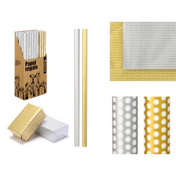 ROTOLO CARTA REGALO 70X200 POIS ORO E ARGENTO 