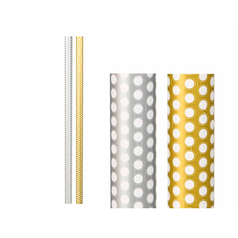 ROTOLO CARTA REGALO 70X200 POIS ORO E ARGENTO 