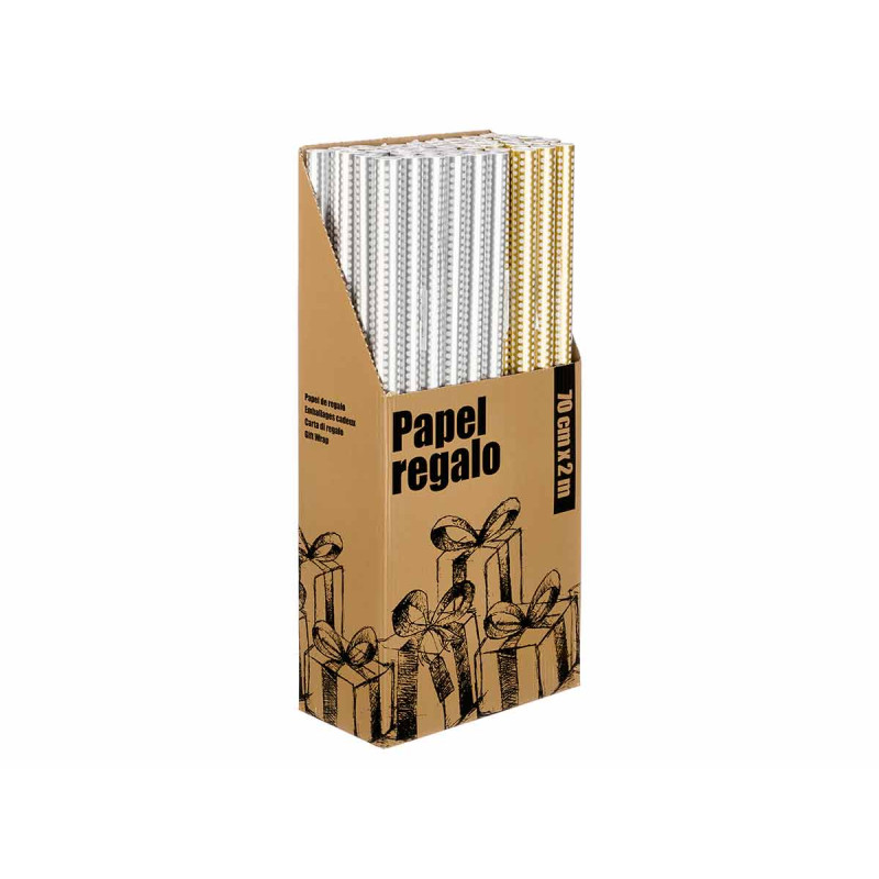 ROTOLO CARTA REGALO 70X200 POIS ORO E ARGENTO 