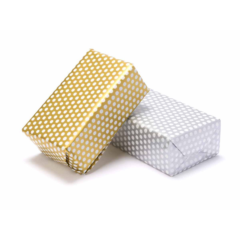 ROTOLO CARTA REGALO 70X200 POIS ORO E ARGENTO 