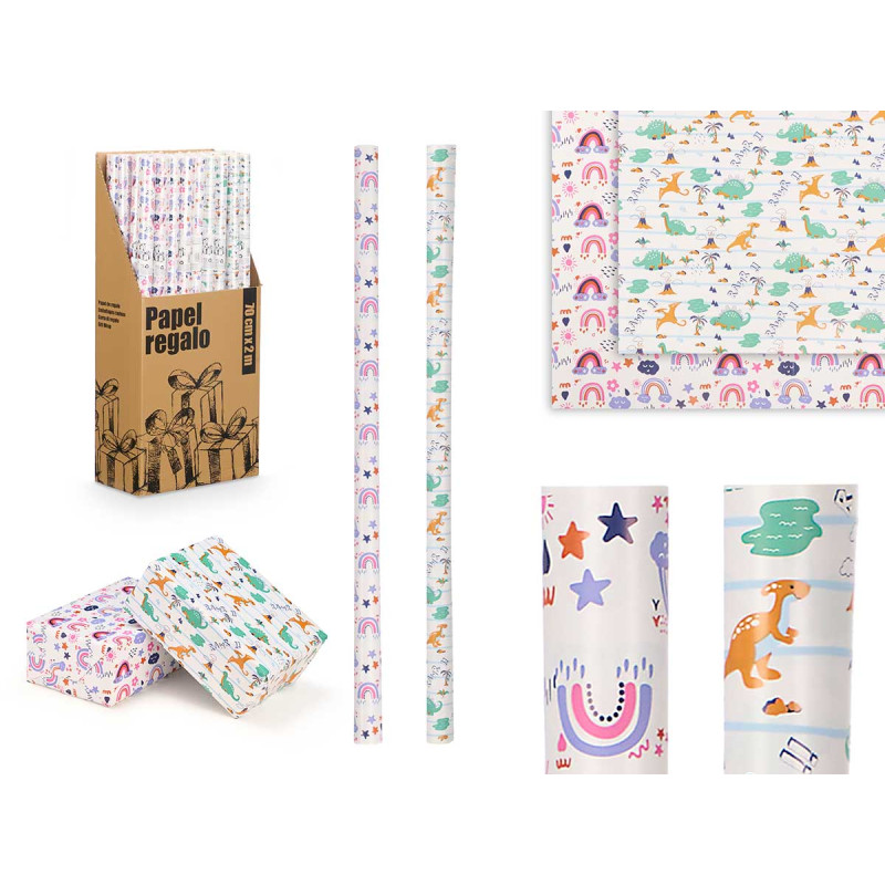 ROLL GIFT PAPER 70X200 CLOUDS AND DINO ASSORTED