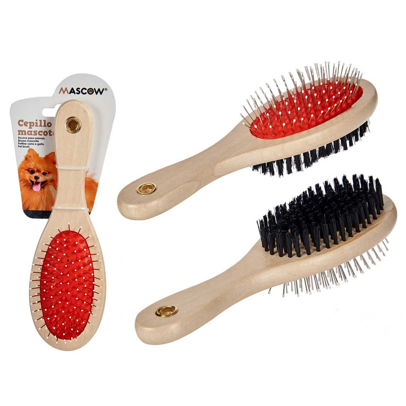 PET BRUSH DOUBLE SIDE WOODEN HANDLE BIG