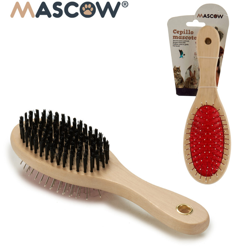 PET BRUSH DOUBLE SIDE WOODEN HANDLE BIG