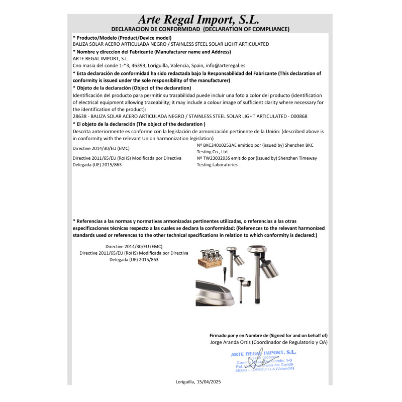 BALISE SOLAIRE ACIER ARTICULEE NOIR