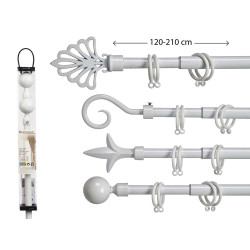 WHITE CURTAIN BAR 120-210 CM ASS 4 TOPS