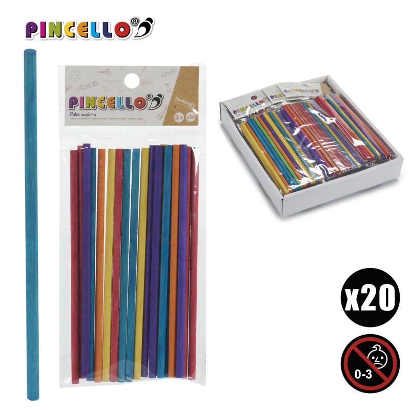 SET 20 ROUND HANDICRAF WOODEN STICKS COL