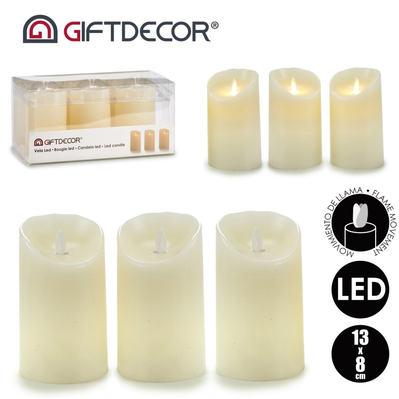 SET 3 VELAS LED LLAMA OSCILANTE CREMA