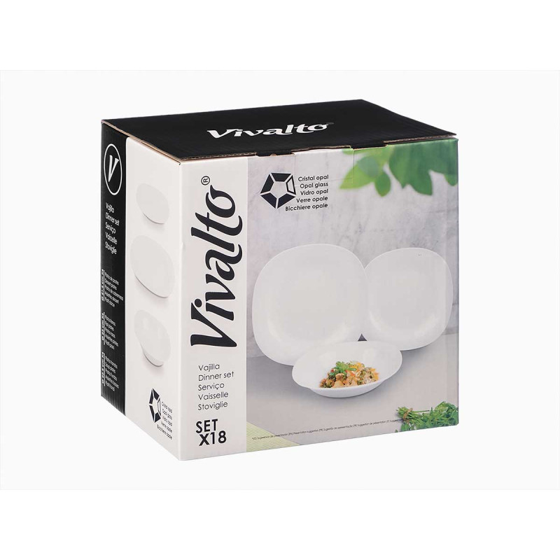 SET VAJILLA CUADRADO OPAL 18PZS