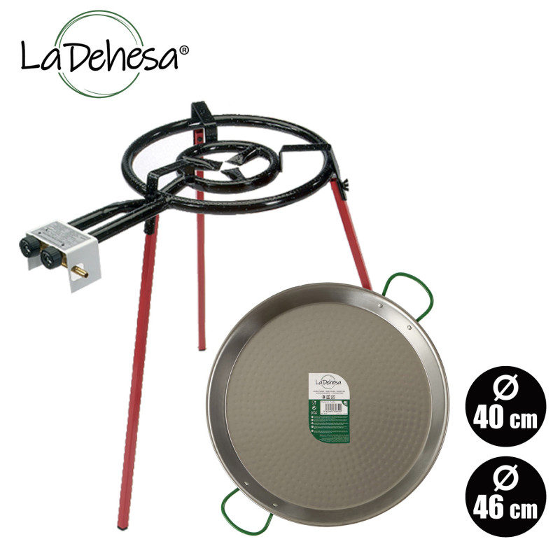 SET POELE A PAELLA POLIE 46CM BRULEUR 40