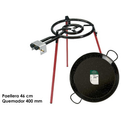 SET POELE A PAELLA EMAILLE 46CM BRULEUR