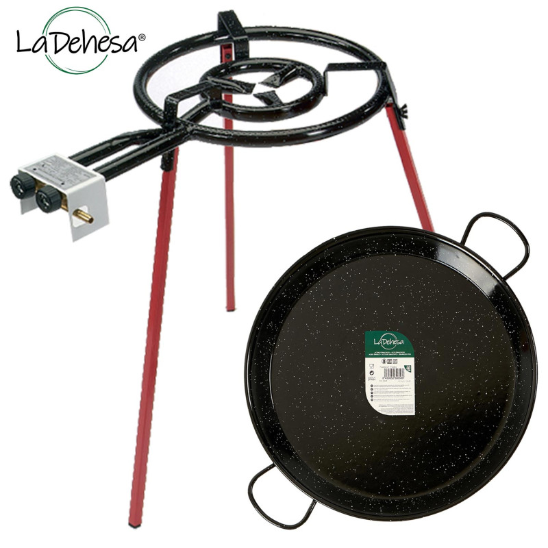 SET POELE A PAELLA EMAILLE 46CM BRULEUR