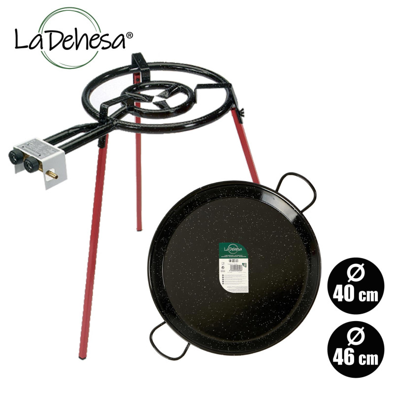 SET POELE A PAELLA EMAILLE 46CM BRULEUR