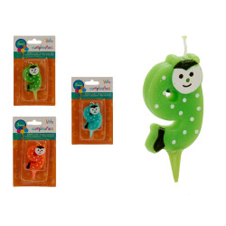 BOUGIE ANNIVERSAIRE ANIMAUX 9 4 COLORIS
