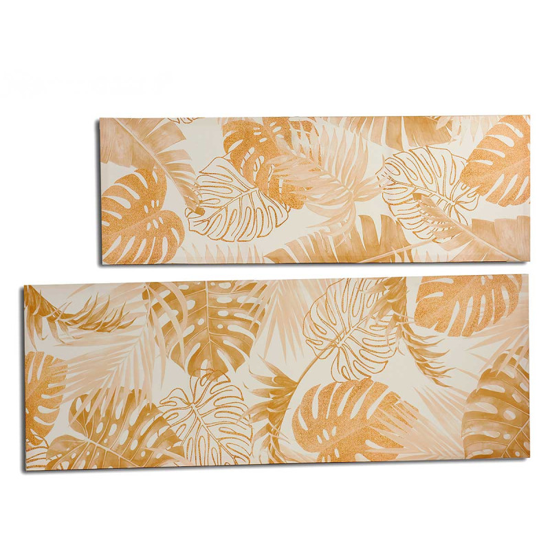 CANVAS 45X135 NATURAL LEAF SET 2