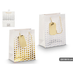 SACO PRESENTE PONTOS DOURADO PRATEADO 23X18X10CM