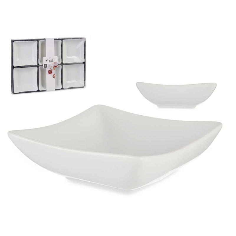 SET 6 12CM SQUARE WHITE PORCELAIN APERITIF BOWL