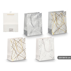 BUSTA MANICO RIGHE ORO ARGENTO 23X18X10CM