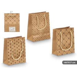 HANDLE BAG KRAFT ASSORTED 3 PATTERN 14X7X17CM