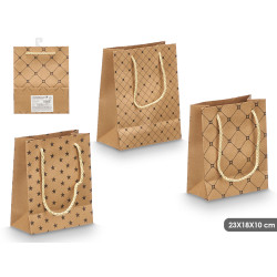 HANDLE BAG KRAFT ASSORTED 3 PATTERN 23X18X10CM