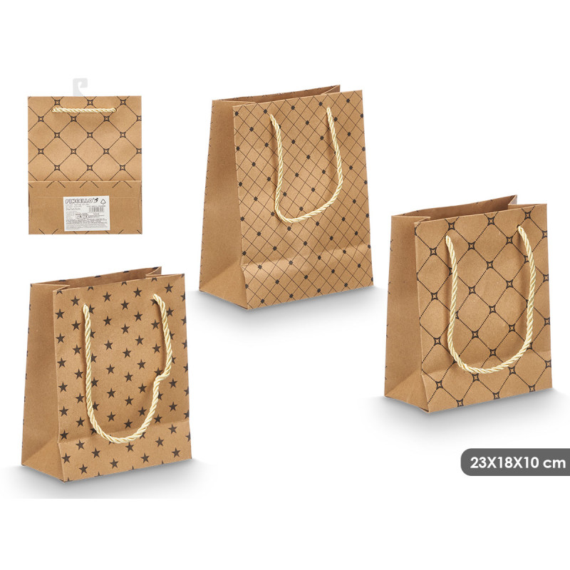 SAC À POIGNÉE KRAFT ASSORT 3 MOTIF 23X18X10CM