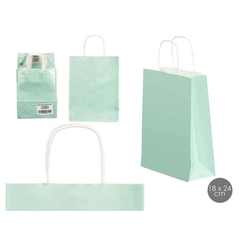 SAC EN PAPIER VERT MENTHE MINI 18X24CM