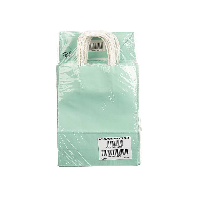 SAC EN PAPIER VERT MENTHE MINI 18X24CM