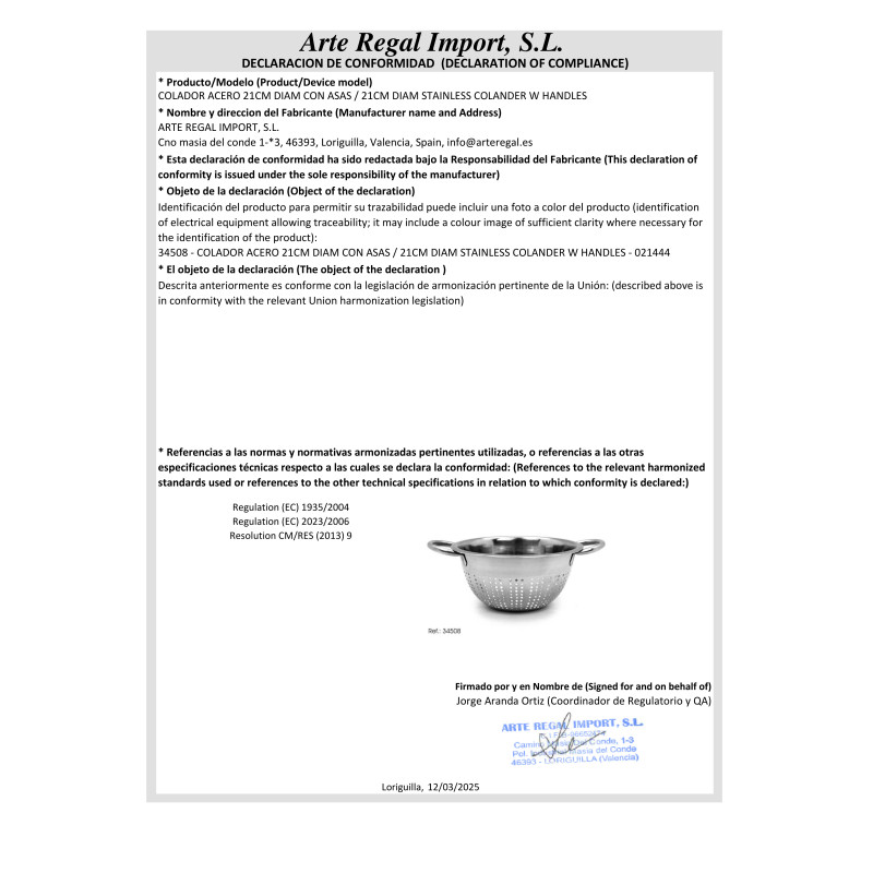 PASSOIR ACIER 21CM DIAM AVEC ANSES