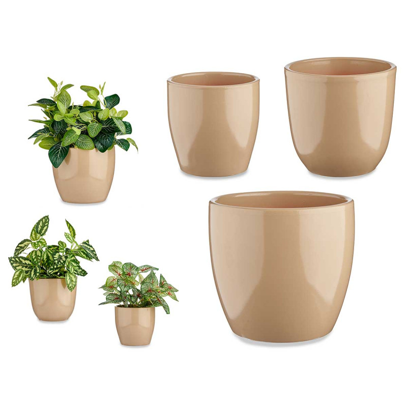 BEIGE 14-17-22CM DOMED CERAMIC POTS SET 3 