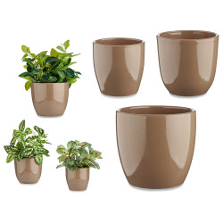 SET 3 POT FLEURS CERAMIQUE BOMBEE 14-17-22CM TAUPE