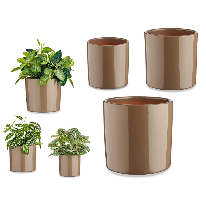 TAUPE 14-17-22CM CYLINDRICAL CERAMIC POTS SET 3 