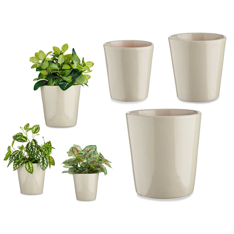 GREY 14-17-22CM CONICAL CERAMIC POTS SET 3 