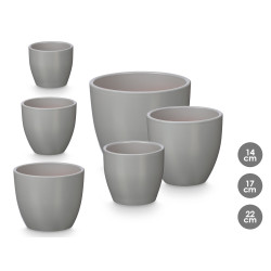 SET 3 ROUNDED POTS 14 17 22CM MATT GREY 