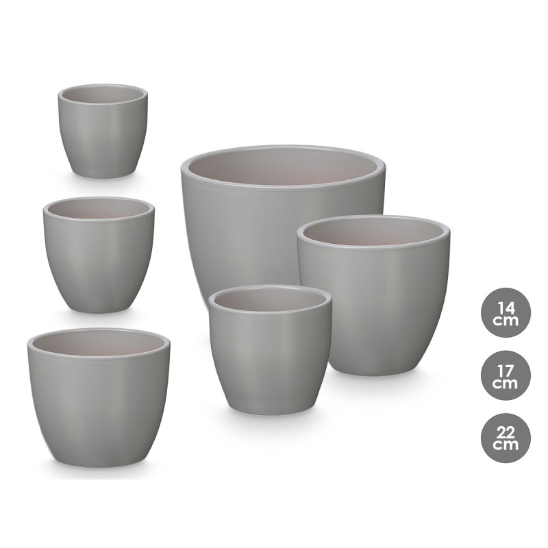 SET 3 ROUNDED POTS 14 17 22CM MATT GREY 