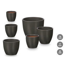 CONJ DE 3 VASOS ABOMBADOS 14 17 22CM ANTRACITE MAT