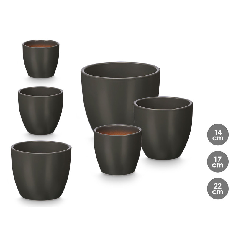 SET 3 POTS BOMBÉS 14 17 22CM ANTHRACITE MAT