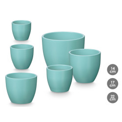 SET 3 ROUNDED POTS 14 17 22CM MATT TURQUOISE 