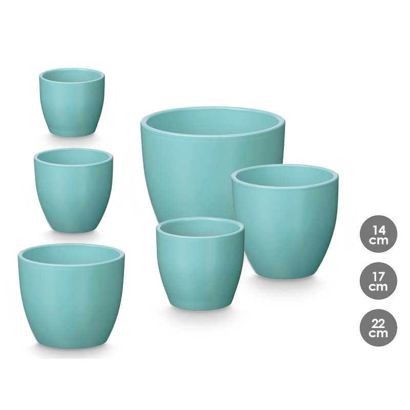 SET 3 ROUNDED POTS 14 17 22CM MATT TURQUOISE 