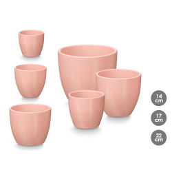 SET 3 ROUNDED POTS 14 17 22CM MATT PINK 