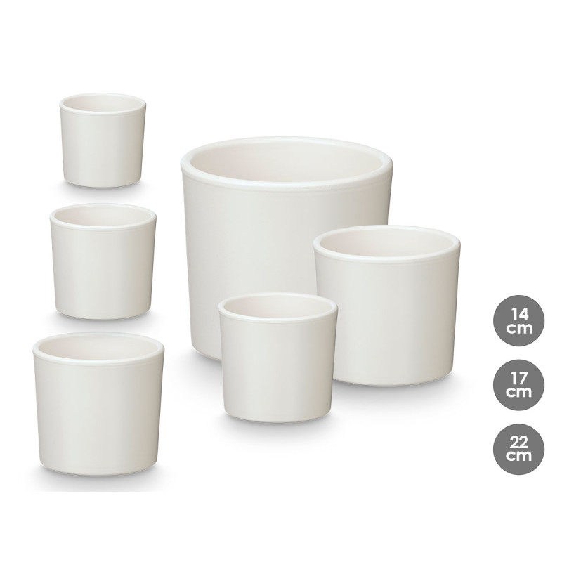 SET 3 CYLINDER POTS 14 17 22CM MATT WHITE 