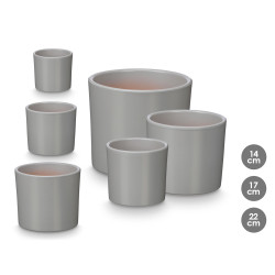 SET 3 CYLINDER POTS 14 17 22CM MATT GREY 