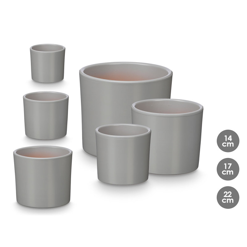 SET 3 CYLINDER POTS 14 17 22CM MATT GREY 