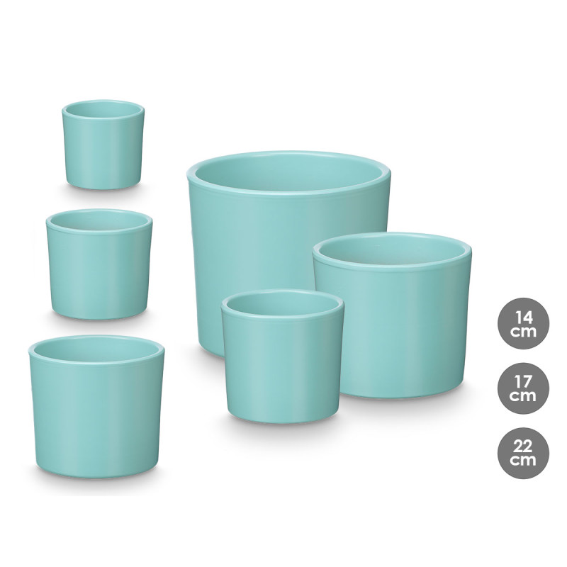 SET 3 CYLINDER POTS 14 17 22CM MATT TURQUIOISE 