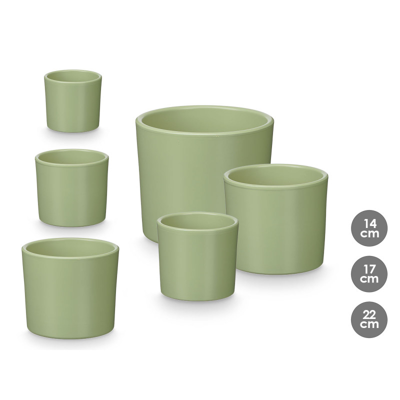 SET 3 CYLINDER POTS 14 17 22CM MATT MINT 