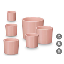 SET 3 CYLINDER POTS 14 17 22CM MATT PINK 