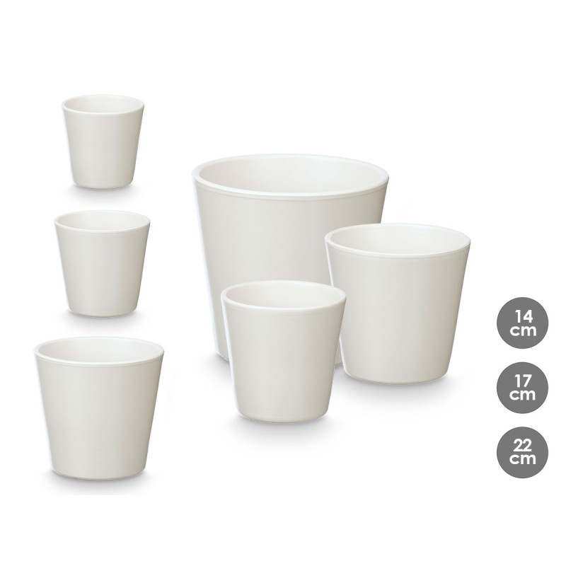 SET 3 POTS CONIQUE 14 17 22CM BLANC MAT