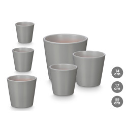 SET 3 CONIC POTS 14 17 22CM MATT GREY 