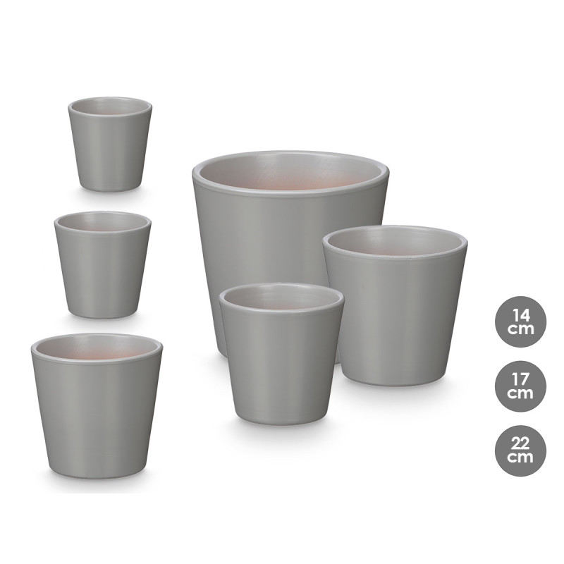 SET 3 CONIC POTS 14 17 22CM MATT GREY 