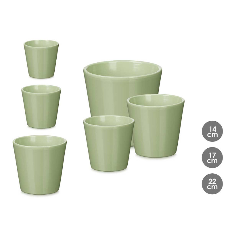 SET 3 CONIC POTS 14 17 22CM MATT MINT 