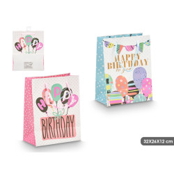 HANDLE BAG HAPPY BDAY BALOONS ASSORTED2 32X26X12CM