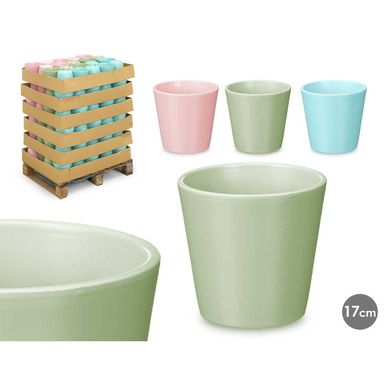 MACETA CONICA 17CM SURT 3 COL CLAROS MATE